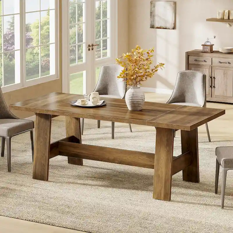 70-Inch Dining Table for 6-8, Rectangular Farmhouse Kitchen Table - 70.47W x 31.1D x 29.53H-10
