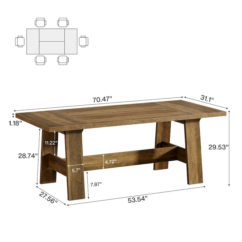 70-Inch Dining Table for 6-8, Rectangular Farmhouse Kitchen Table - 70.47W x 31.1D x 29.53H-2