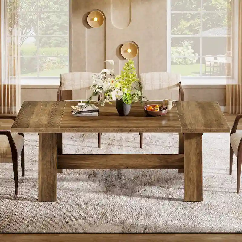 70-Inch Dining Table for 6-8, Rectangular Farmhouse Kitchen Table - 70.47W x 31.1D x 29.53H-5