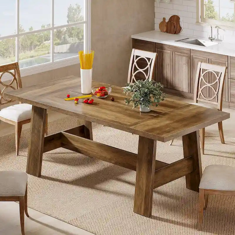 70-Inch Dining Table for 6-8, Rectangular Farmhouse Kitchen Table - 70.47W x 31.1D x 29.53H-6
