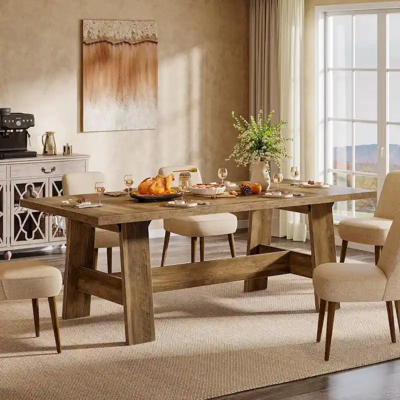 70-Inch Dining Table for 6-8, Rectangular Farmhouse Kitchen Table - 70.47W x 31.1D x 29.53H-7