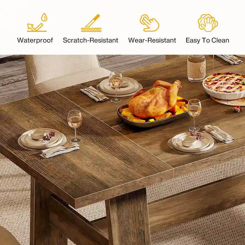 70-Inch Dining Table for 6-8, Rectangular Farmhouse Kitchen Table - 70.47W x 31.1D x 29.53H-8