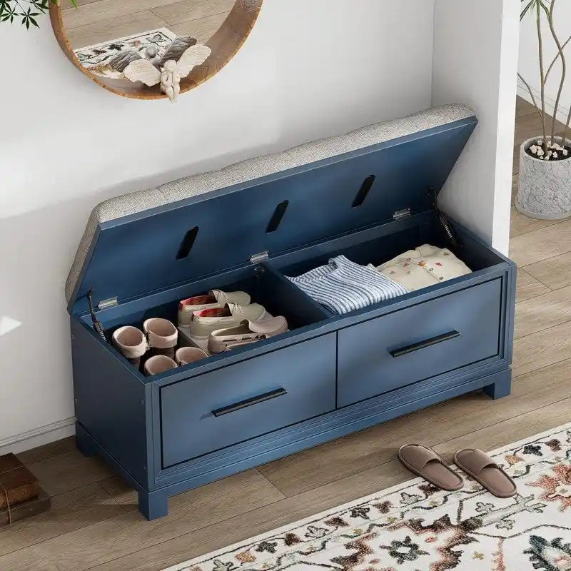 Shoe Bench with Removable Cushion and Hidden Storage for Entryway and Living Room Organization-2