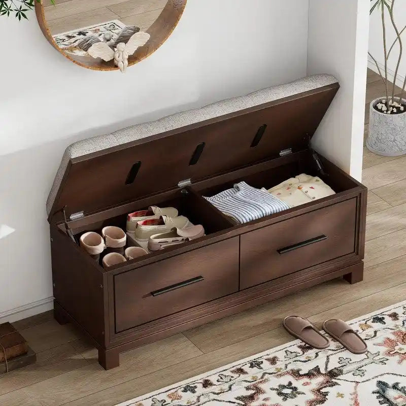 Shoe Bench with Removable Cushion and Hidden Storage for Entryway and Living Room Organization-13