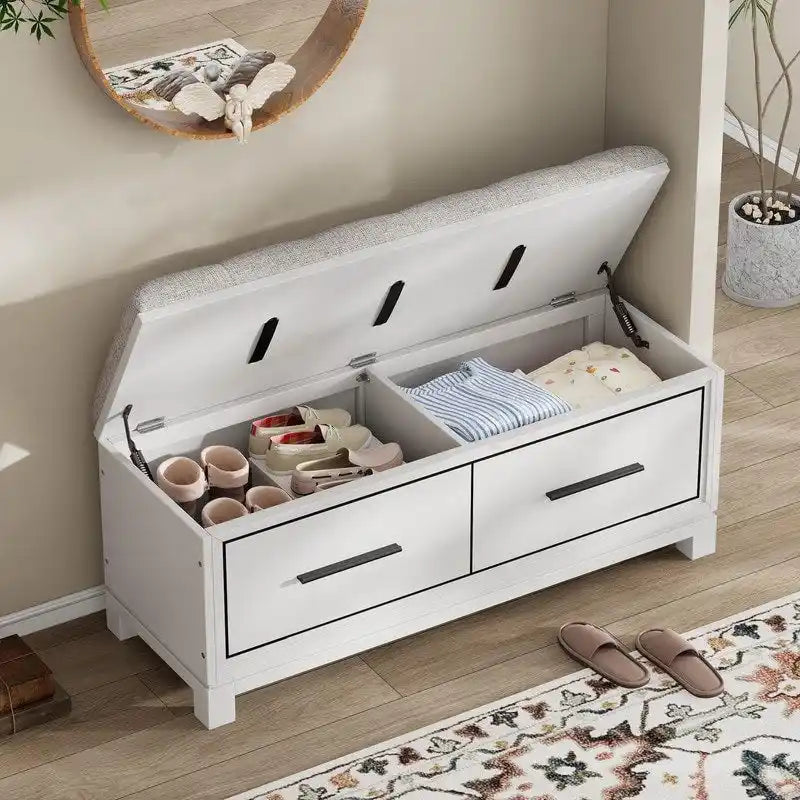 Shoe Bench with Removable Cushion and Hidden Storage for Entryway and Living Room Organization-23