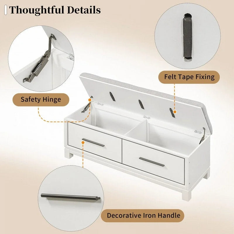 Shoe Bench with Removable Cushion and Hidden Storage for Entryway and Living Room Organization-25