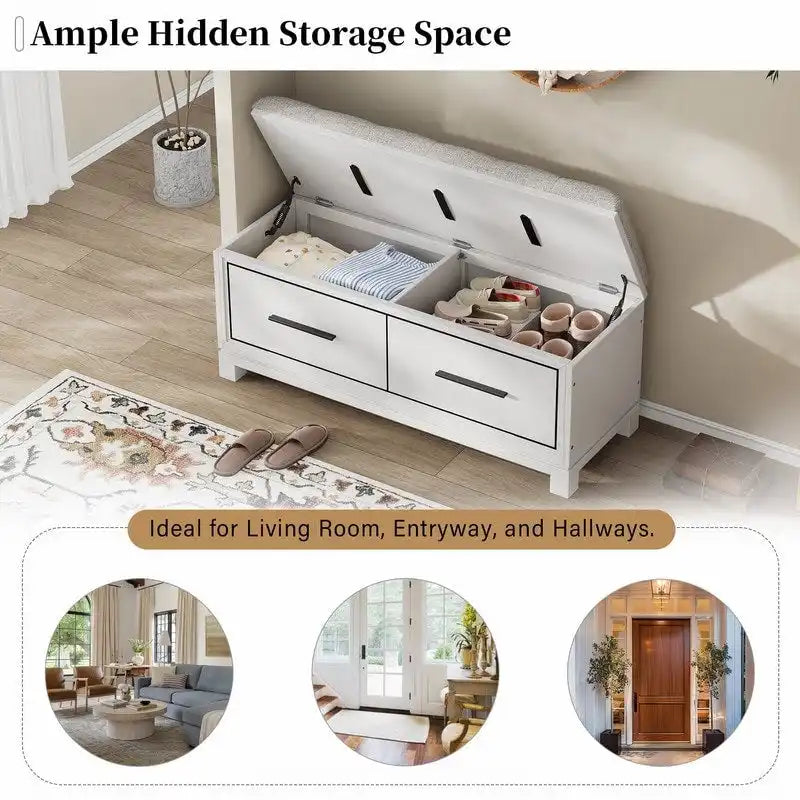 Shoe Bench with Removable Cushion and Hidden Storage for Entryway and Living Room Organization-26