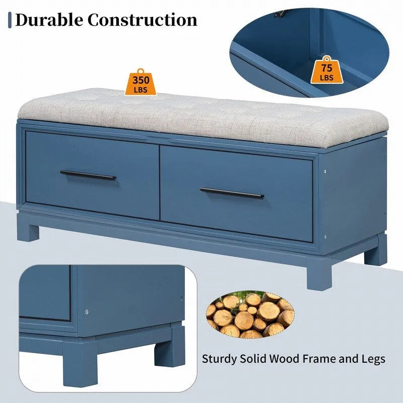 Shoe Bench with Removable Cushion and Hidden Storage for Entryway and Living Room Organization-34