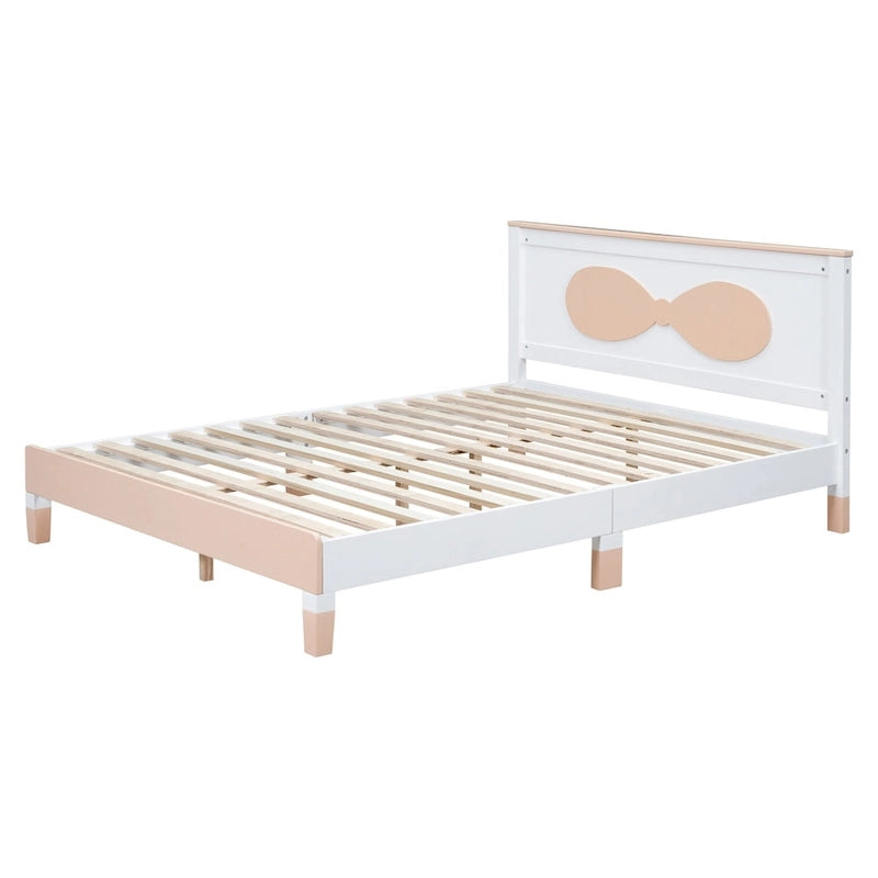 Queen Size Wood Platform Bed with Bow-shaped Pattern Headboard for Kids for Bedroom-3