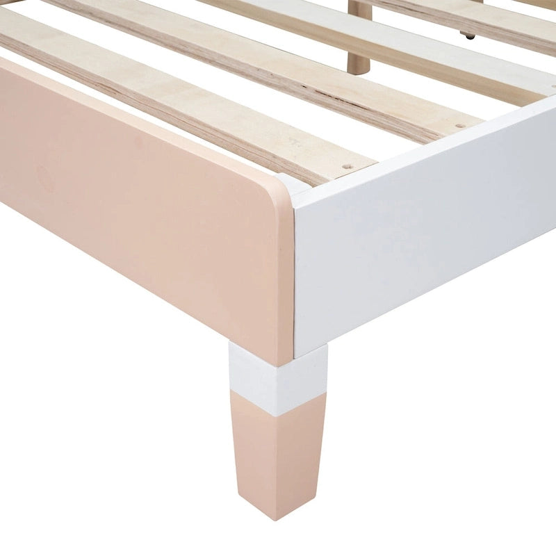 Queen Size Wood Platform Bed with Bow-shaped Pattern Headboard for Kids for Bedroom-6