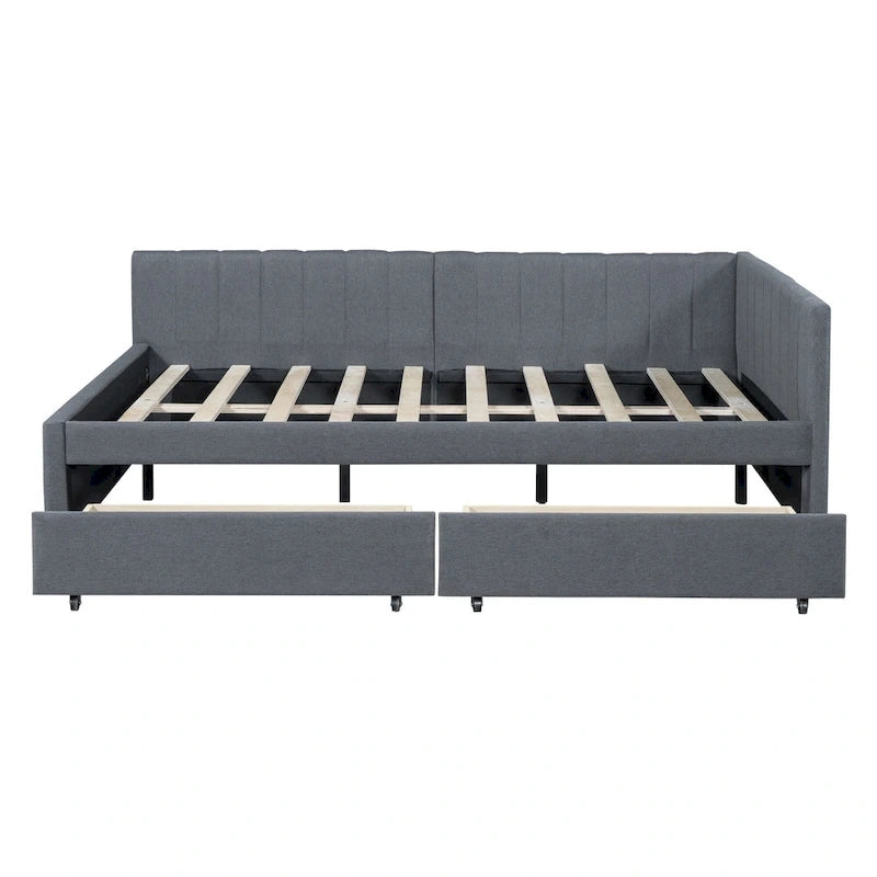 Gray Modern Full Size Upholstered Daybed with Two Storage Drawers for Bedroom-4