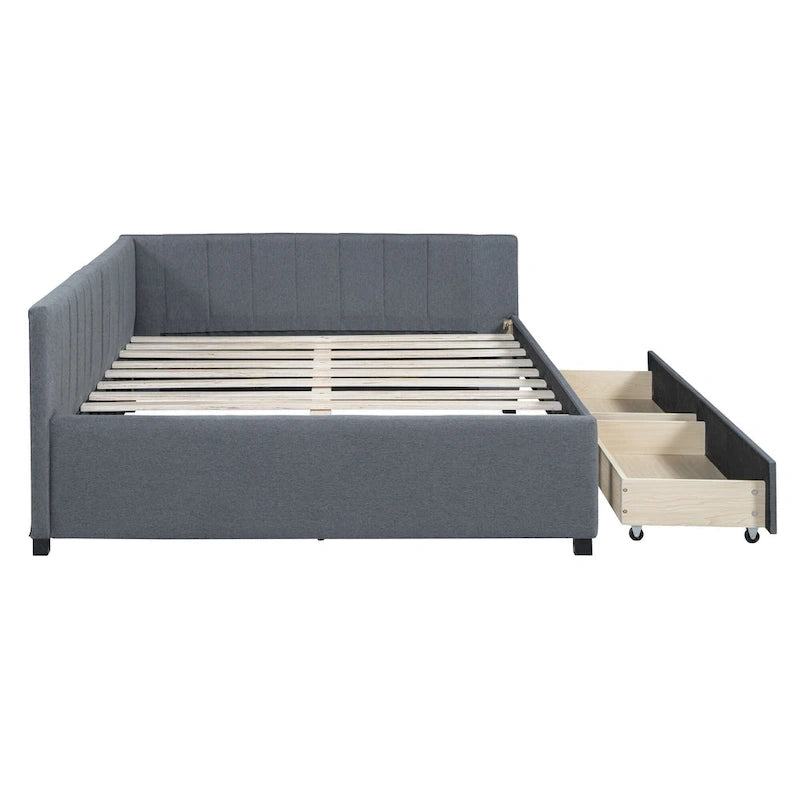 Gray Modern Full Size Upholstered Daybed with Two Storage Drawers for Bedroom-5