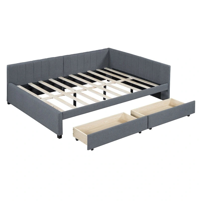 Gray Modern Full Size Upholstered Daybed with Two Storage Drawers for Bedroom-6