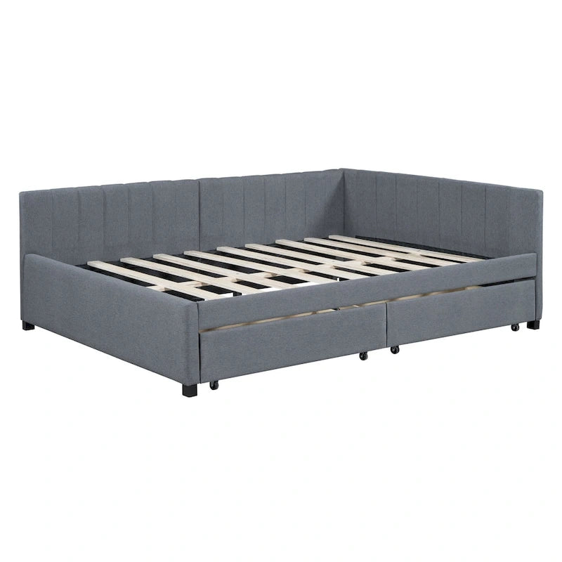 Gray Modern Full Size Upholstered Daybed with Two Storage Drawers for Bedroom-8