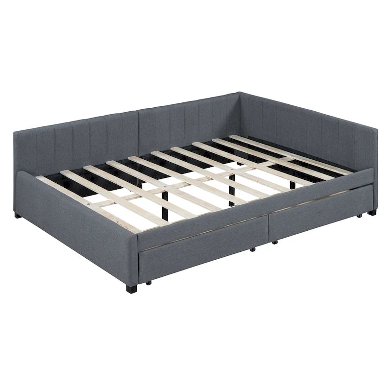 Gray Modern Full Size Upholstered Daybed with Two Storage Drawers for Bedroom-9