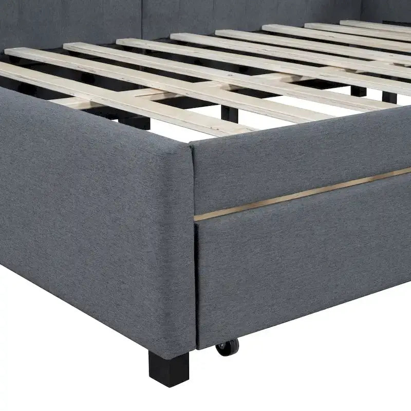 Gray Modern Full Size Upholstered Daybed with Two Storage Drawers for Bedroom-10