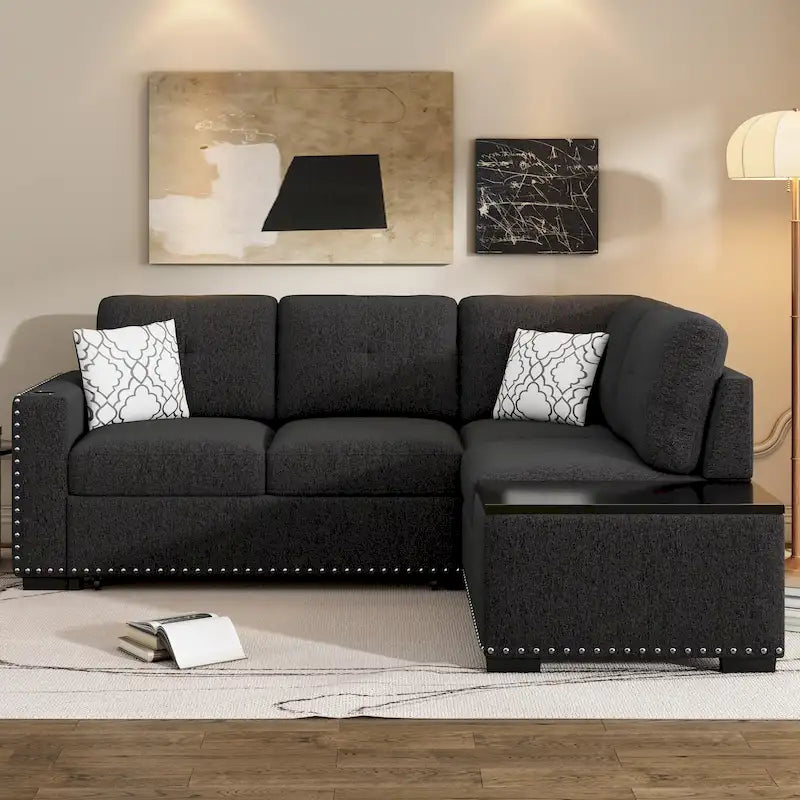 83.8 L-Shaped 4-Seat Sectional Sofa with Pull-Out Bed, Storage Chaise, USB Ports, Power Sockets, and Cup Holders-36