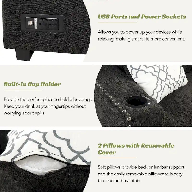 83.8 L-Shaped 4-Seat Sectional Sofa with Pull-Out Bed, Storage Chaise, USB Ports, Power Sockets, and Cup Holders-7