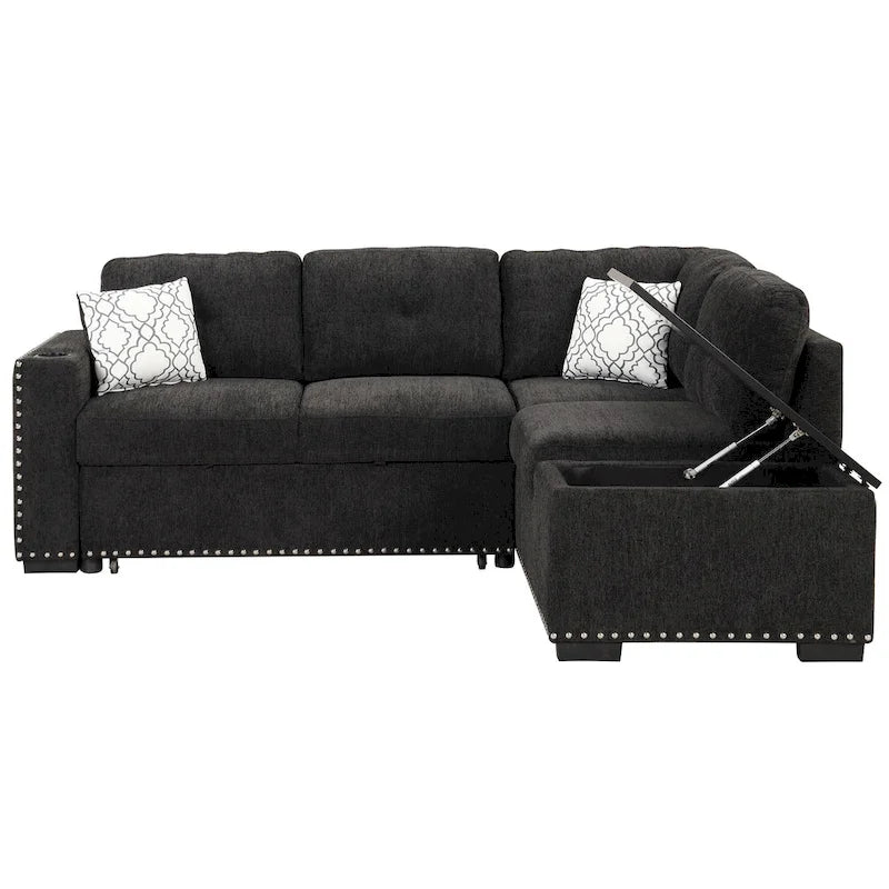 83.8 L-Shaped 4-Seat Sectional Sofa with Pull-Out Bed, Storage Chaise, USB Ports, Power Sockets, and Cup Holders-9