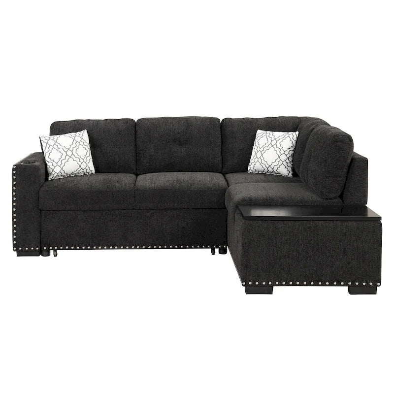 83.8 L-Shaped 4-Seat Sectional Sofa with Pull-Out Bed, Storage Chaise, USB Ports, Power Sockets, and Cup Holders-10