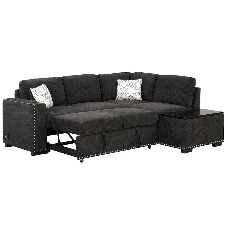 83.8 L-Shaped 4-Seat Sectional Sofa with Pull-Out Bed, Storage Chaise, USB Ports, Power Sockets, and Cup Holders-14