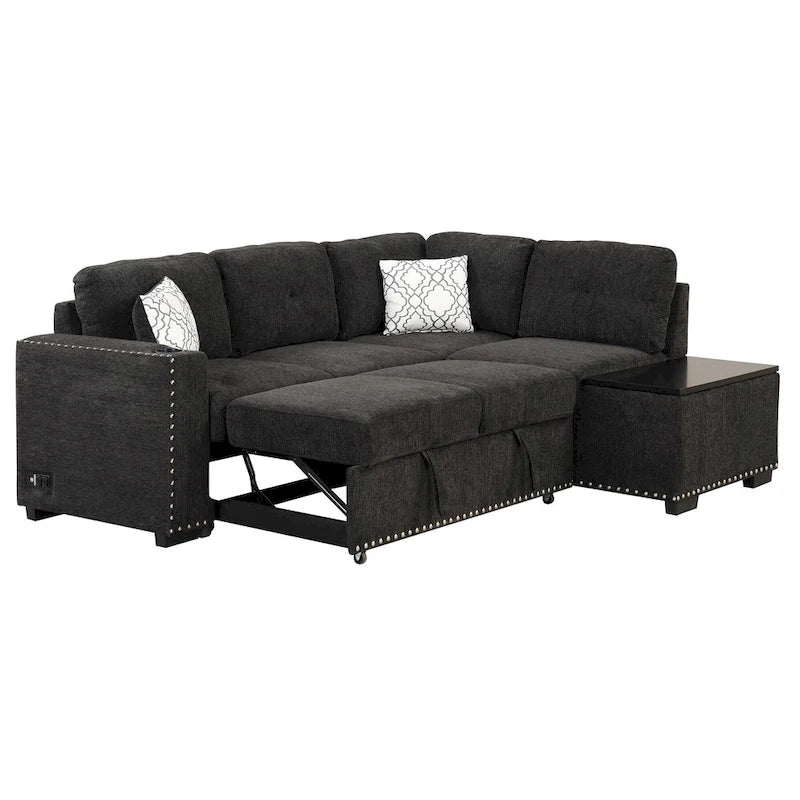 83.8 L-Shaped 4-Seat Sectional Sofa with Pull-Out Bed, Storage Chaise, USB Ports, Power Sockets, and Cup Holders-19