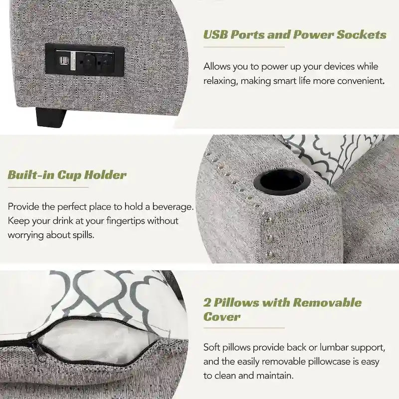 83.8 L-Shaped 4-Seat Sectional Sofa with Pull-Out Bed, Storage Chaise, USB Ports, Power Sockets, and Cup Holders-25