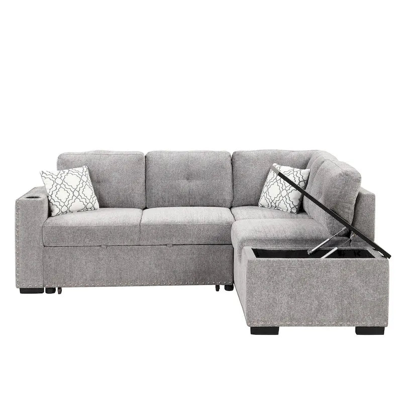 83.8 L-Shaped 4-Seat Sectional Sofa with Pull-Out Bed, Storage Chaise, USB Ports, Power Sockets, and Cup Holders-28