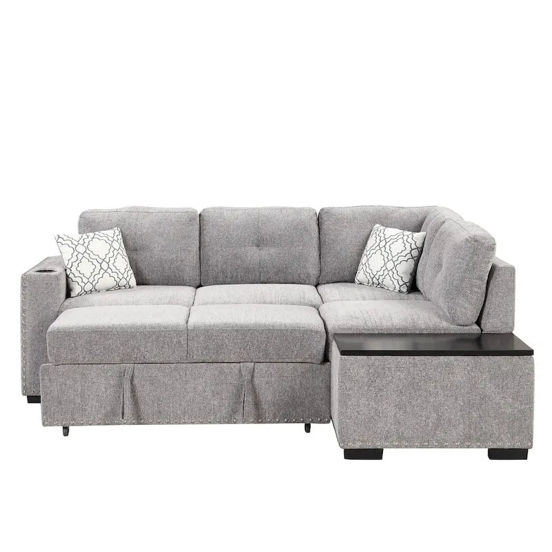83.8 L-Shaped 4-Seat Sectional Sofa with Pull-Out Bed, Storage Chaise, USB Ports, Power Sockets, and Cup Holders-29
