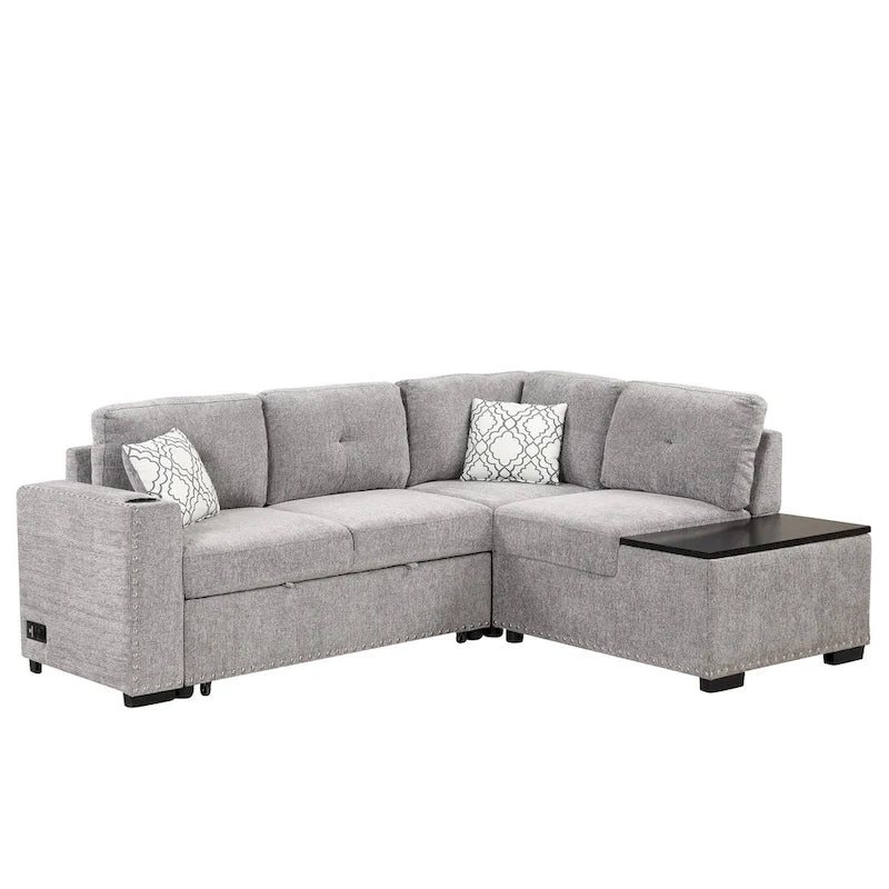 83.8 L-Shaped 4-Seat Sectional Sofa with Pull-Out Bed, Storage Chaise, USB Ports, Power Sockets, and Cup Holders-30