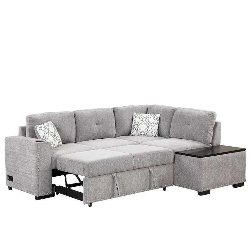 83.8 L-Shaped 4-Seat Sectional Sofa with Pull-Out Bed, Storage Chaise, USB Ports, Power Sockets, and Cup Holders-31