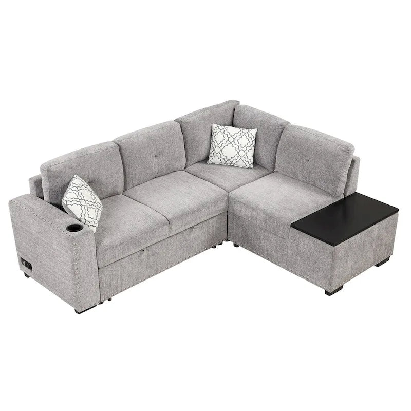 83.8 L-Shaped 4-Seat Sectional Sofa with Pull-Out Bed, Storage Chaise, USB Ports, Power Sockets, and Cup Holders-32
