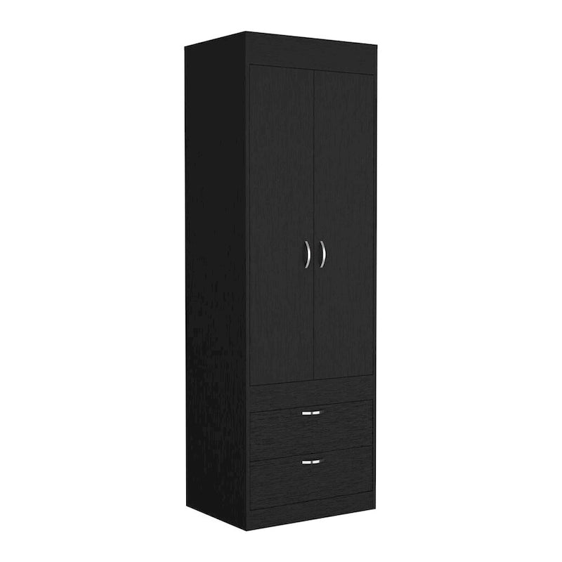 18.9 Modern Double-door Armoire with Two Bottom Drawers and Hanging Rod for Bedroom-2
