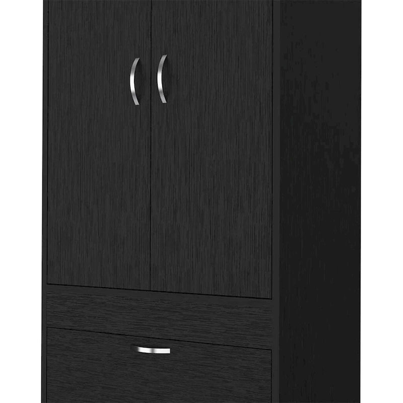 18.9 Modern Double-door Armoire with Two Bottom Drawers and Hanging Rod for Bedroom-4