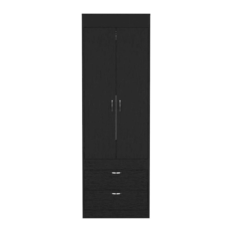 18.9 Modern Double-door Armoire with Two Bottom Drawers and Hanging Rod for Bedroom-6