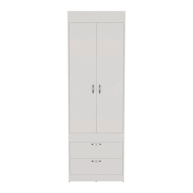 18.9 Modern Double-door Armoire with Two Bottom Drawers and Hanging Rod for Bedroom-10