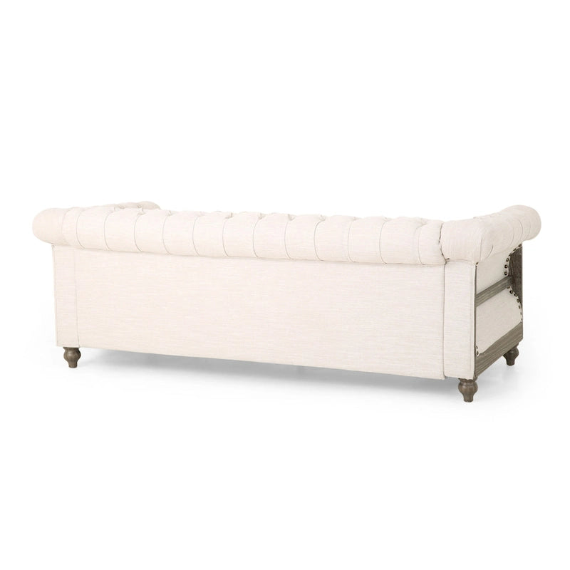 Beige Chesterfield Button Tufted 3-seater Sofa with Wood Legs-3