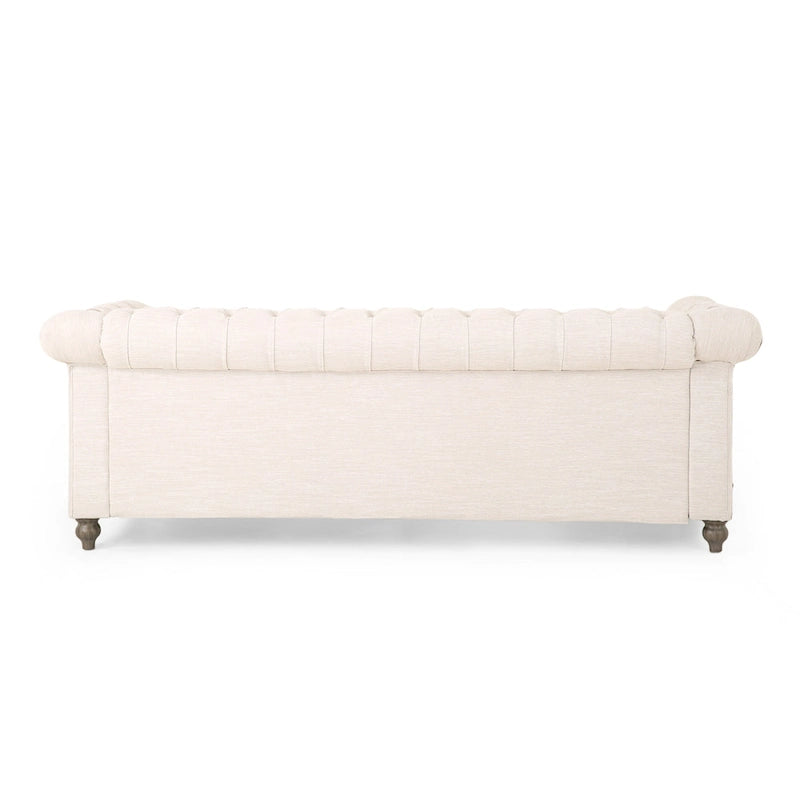 Beige Chesterfield Button Tufted 3-seater Sofa with Wood Legs-4