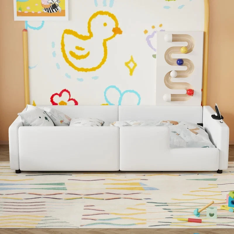 Twin Upholstered Bed with Guardrail & Charging Station-4