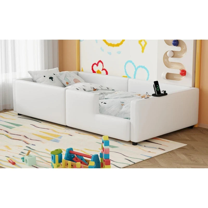 Twin Upholstered Bed with Guardrail & Charging Station-7