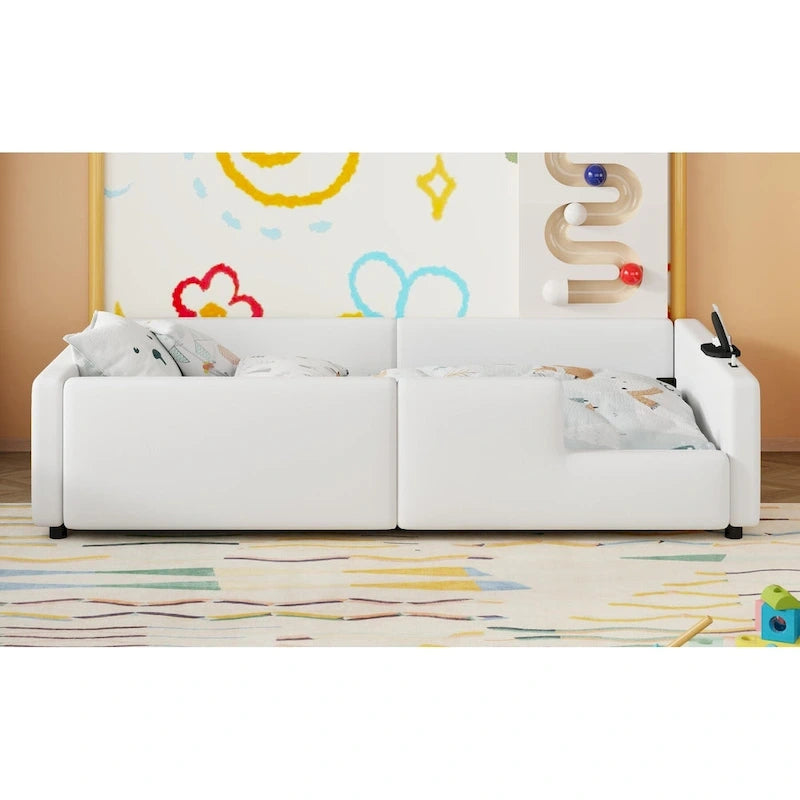 Twin Upholstered Bed with Guardrail & Charging Station-8