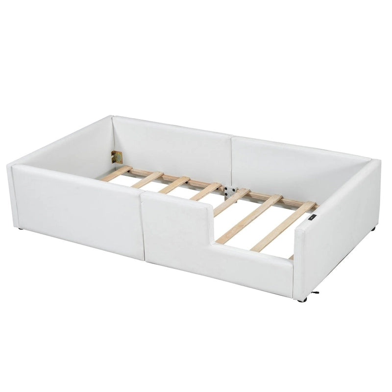 Twin Upholstered Bed with Guardrail & Charging Station-10