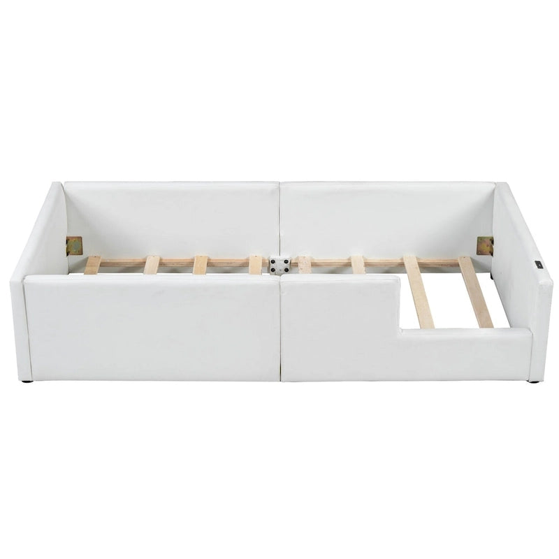 Twin Upholstered Bed with Guardrail & Charging Station-12