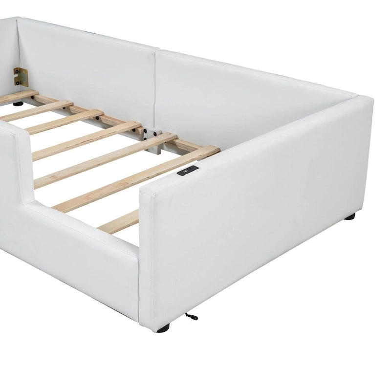 Twin Upholstered Bed with Guardrail & Charging Station-14