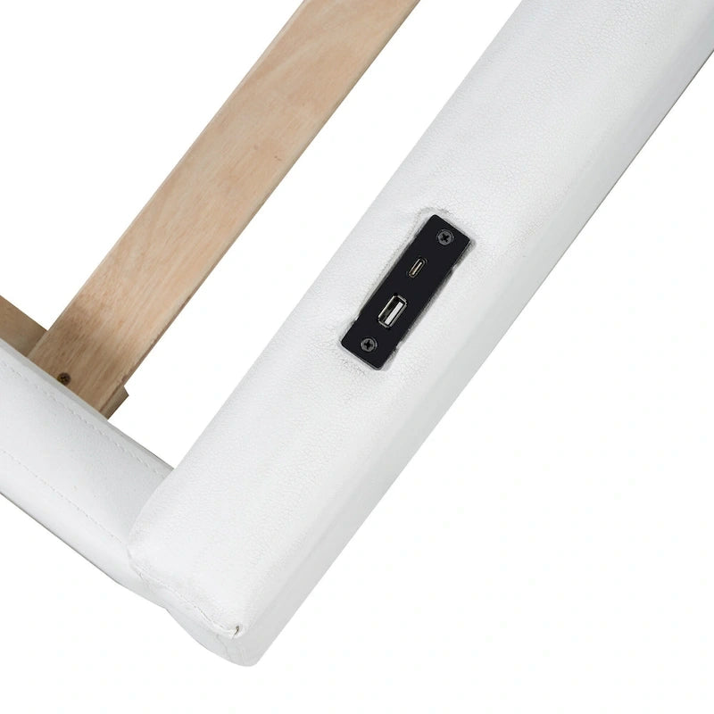 Twin Upholstered Bed with Guardrail & Charging Station-15