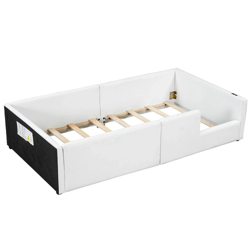 Twin Upholstered Bed with Guardrail & Charging Station-16