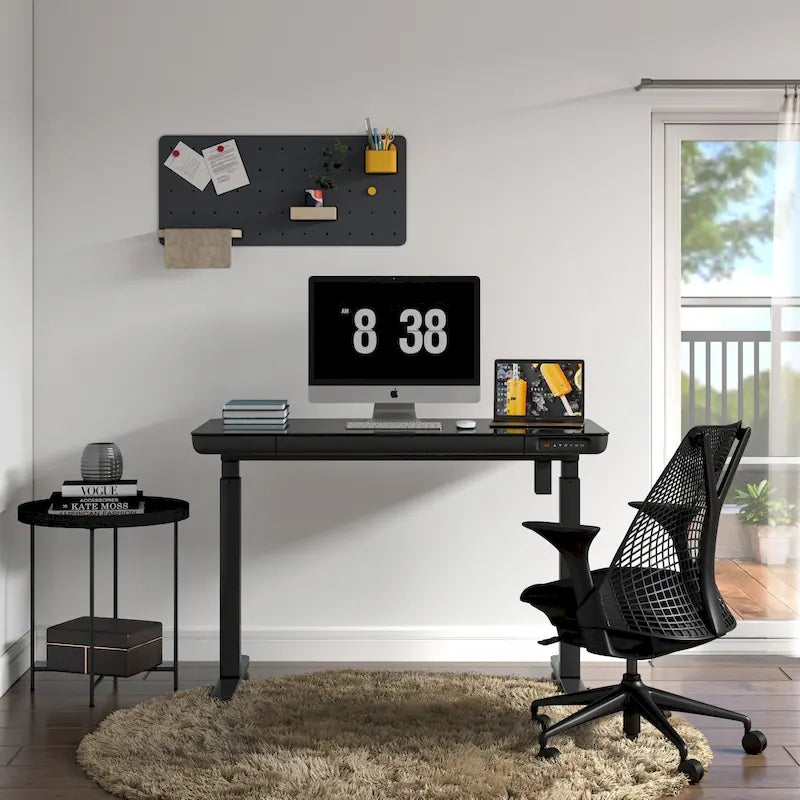 KOWO 48 Inch Glass Electric Standing Desk with Tempered Glass Top Adjustable Height Sit Stand Workstation for Modern Office-20