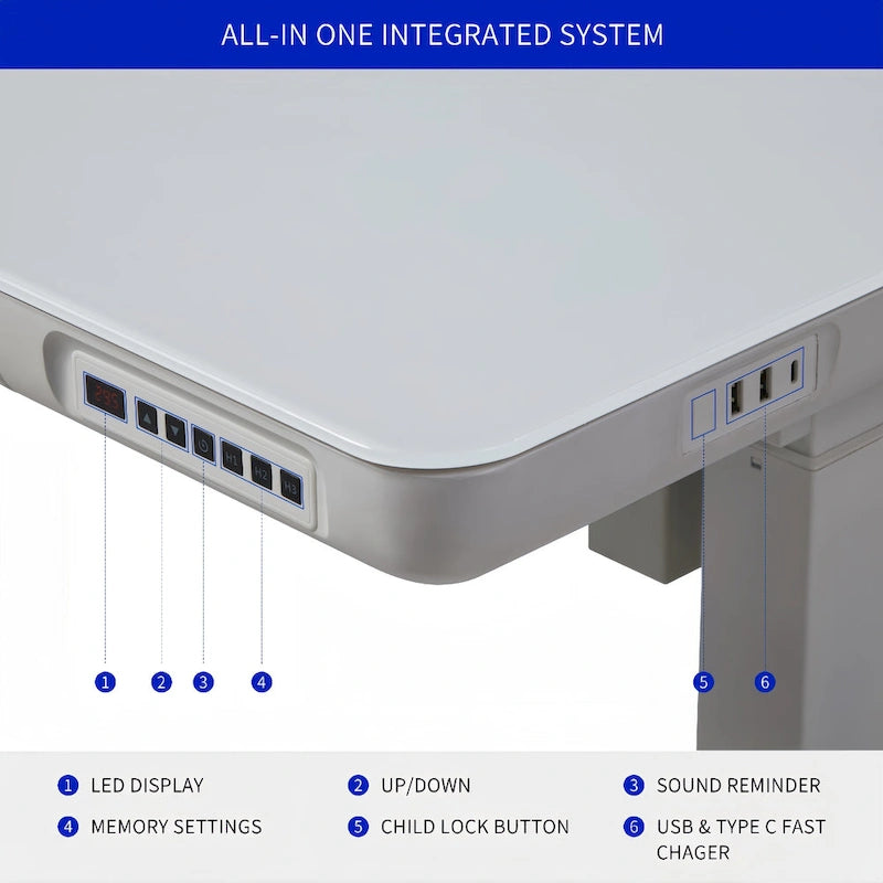 KOWO 48 Inch Glass Electric Standing Desk with Tempered Glass Top Adjustable Height Sit Stand Workstation for Modern Office-5