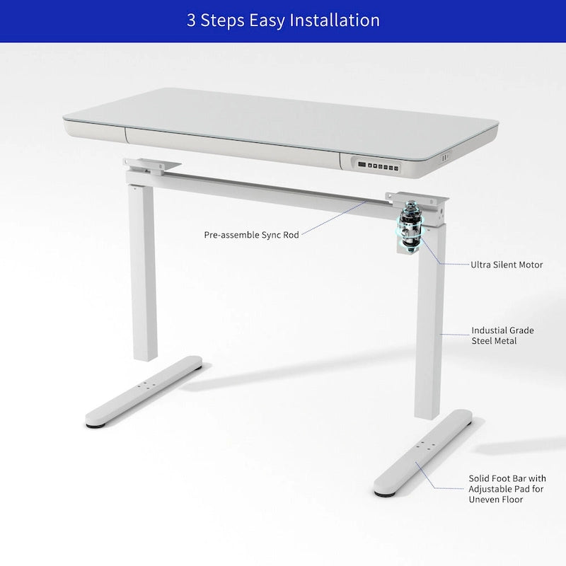 KOWO 48 Inch Glass Electric Standing Desk with Tempered Glass Top Adjustable Height Sit Stand Workstation for Modern Office-6