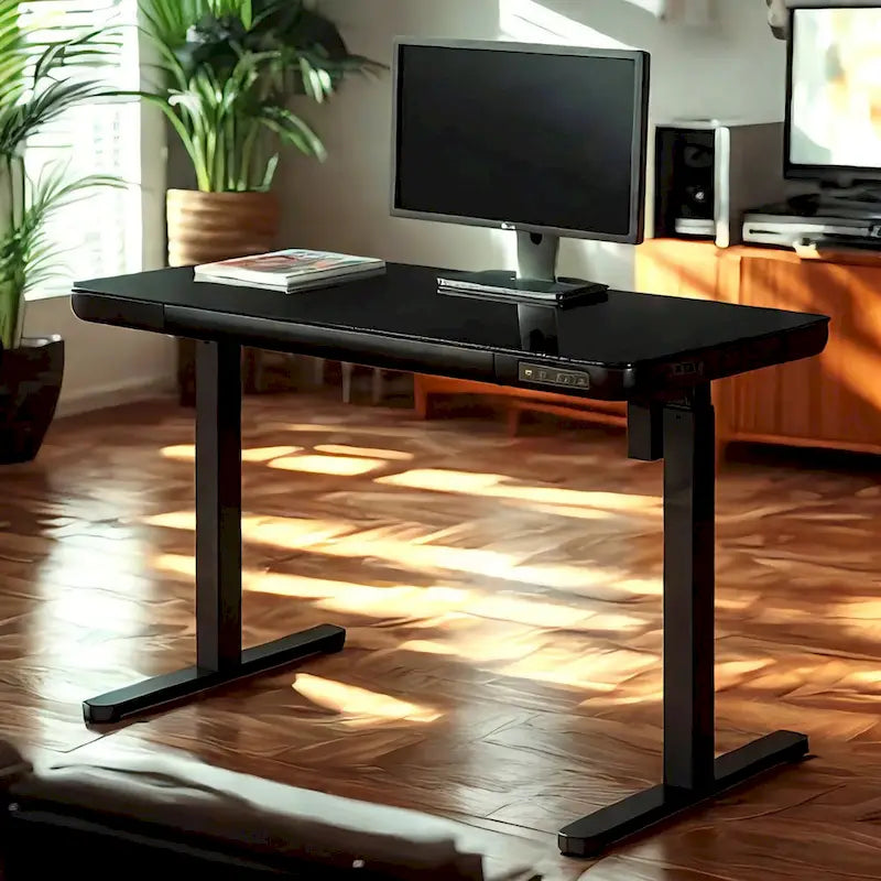 KOWO 48 Inch Glass Electric Standing Desk with Tempered Glass Top Adjustable Height Sit Stand Workstation for Modern Office-11